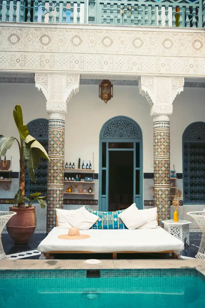 Luxury Moroccan riad pool courtyard
