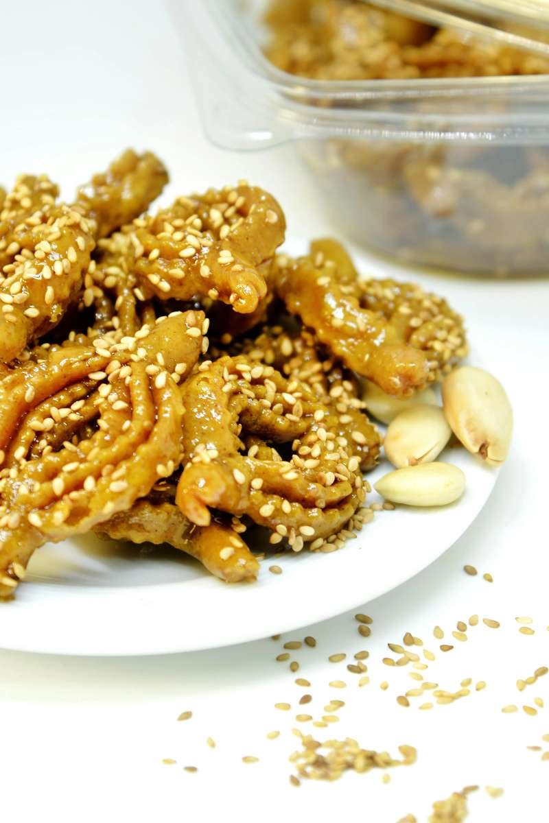 Traditional chebakia pastries drizzled with honey and sesame - Moroccan sweets