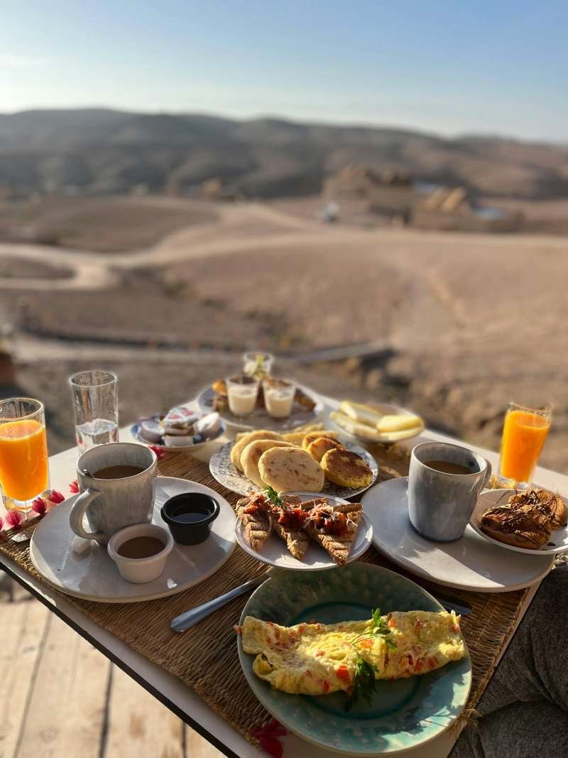 Traditional Berber breakfast at desert lodge - authentic morning ritual